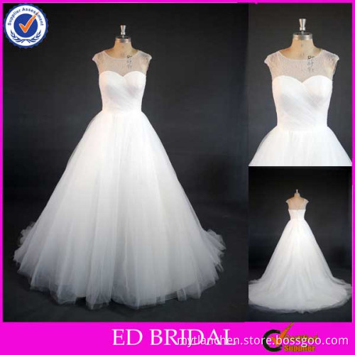LN76 Elegant Bicone Crystal Beaded Cap Sleeve Tulle Real Sample Simple Wedding Dress